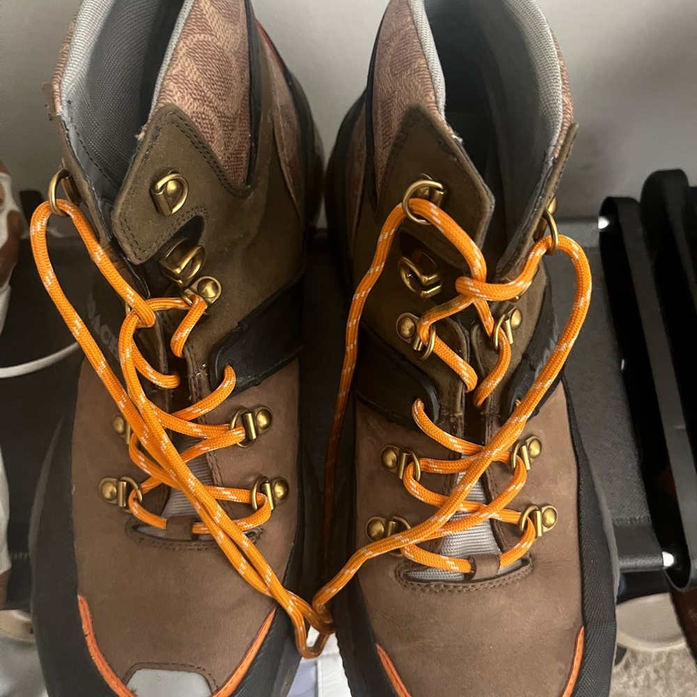 Coach Men's Brown and Orange Lace-Up Boots